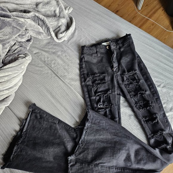 High Waisted Bell Bottom Distressed Jeans - Picture 1 of 3